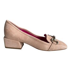 Ferca 81 Size 7.5 Blush Beige Italian Suede Loafers Heels With Hardware Square